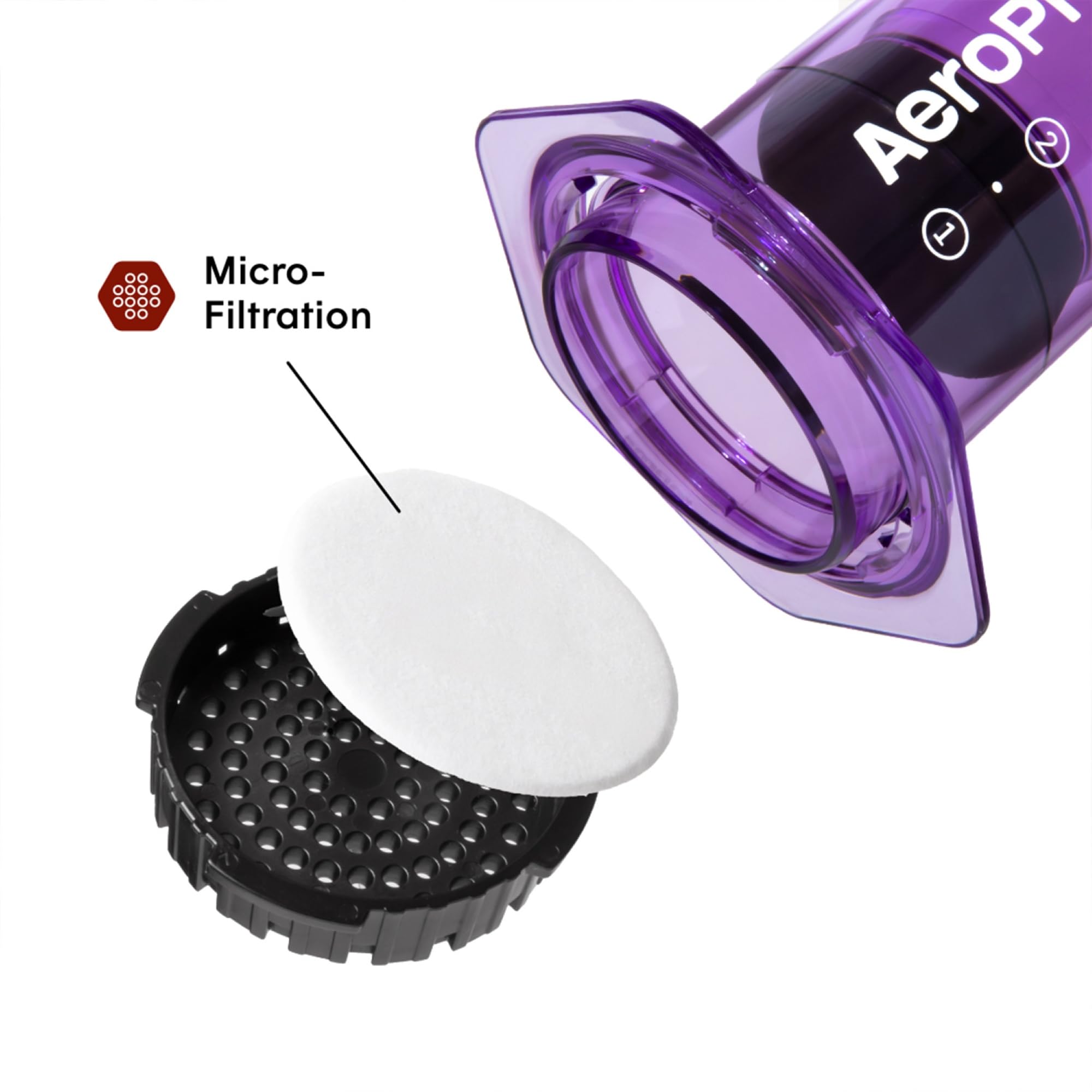 AeroPress morado: extracción rápida con menos amargor y sabor pleno.