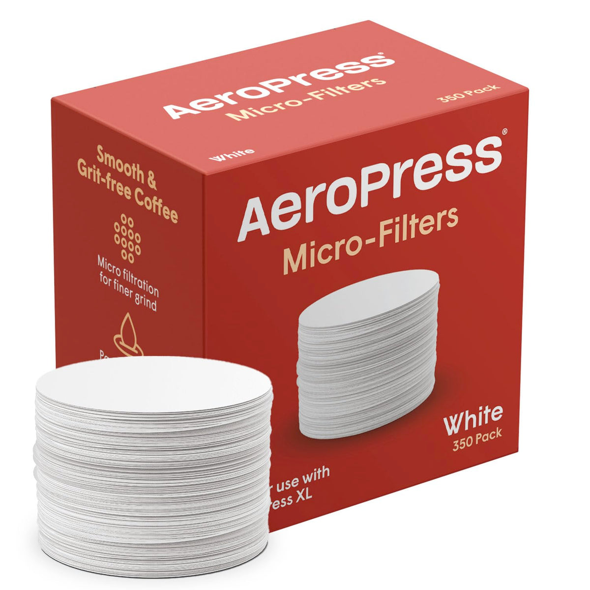 Filtros AeroPress de microfiltración en papel blanco para sabor limpio.