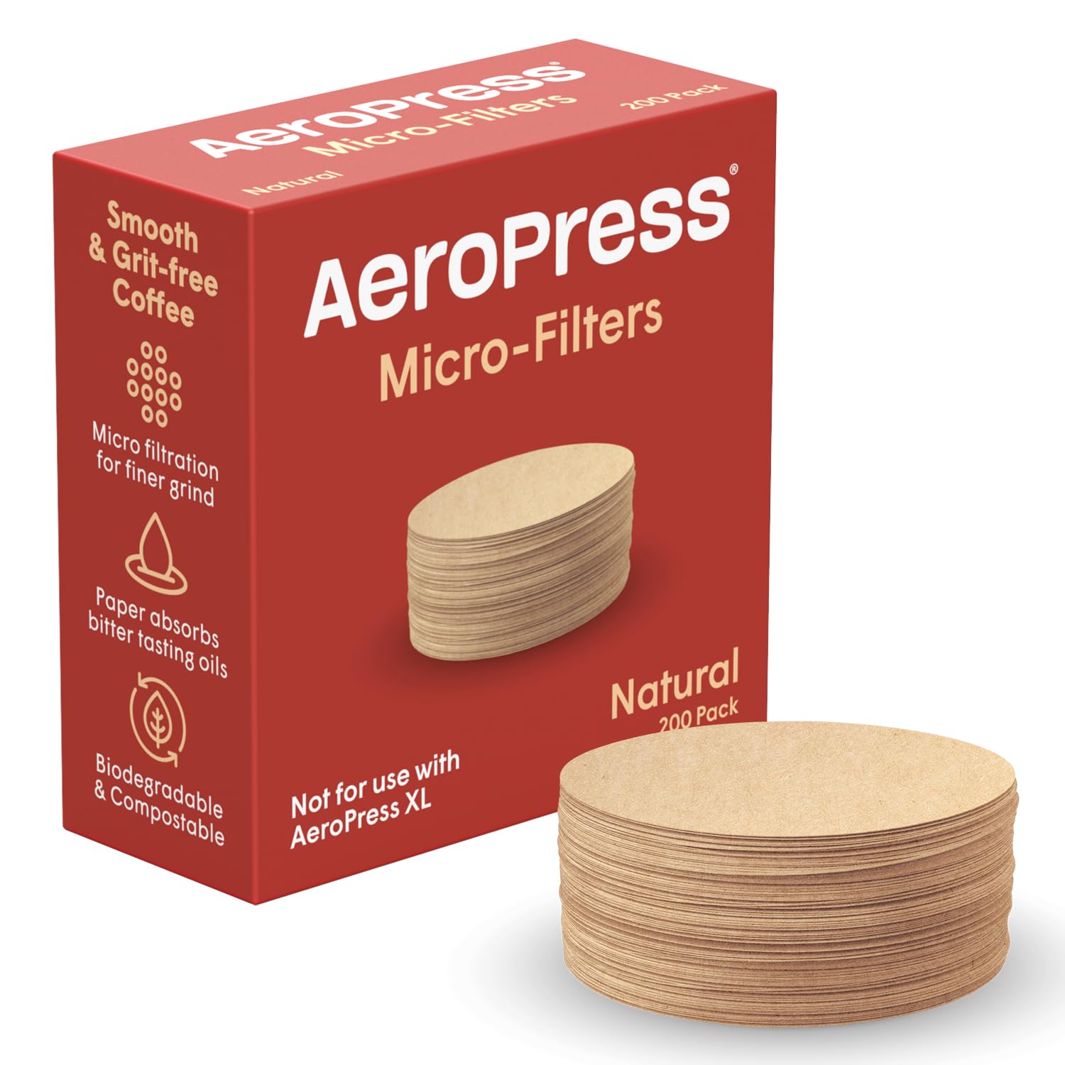 AeroPress: filtros de papel natural redondos para extracción limpia.