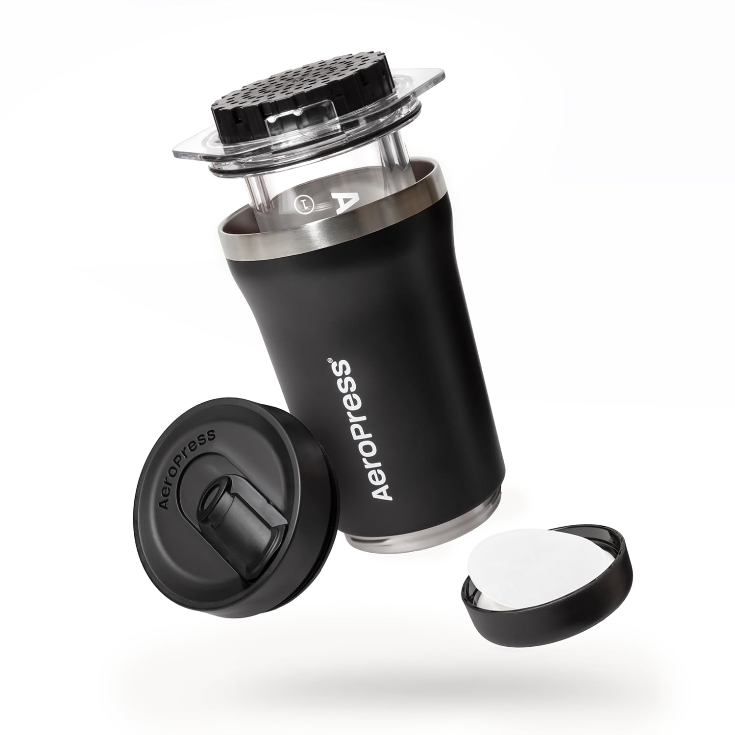 AeroPress Go Plus filtro-integrado, extracción limpia y rápida.