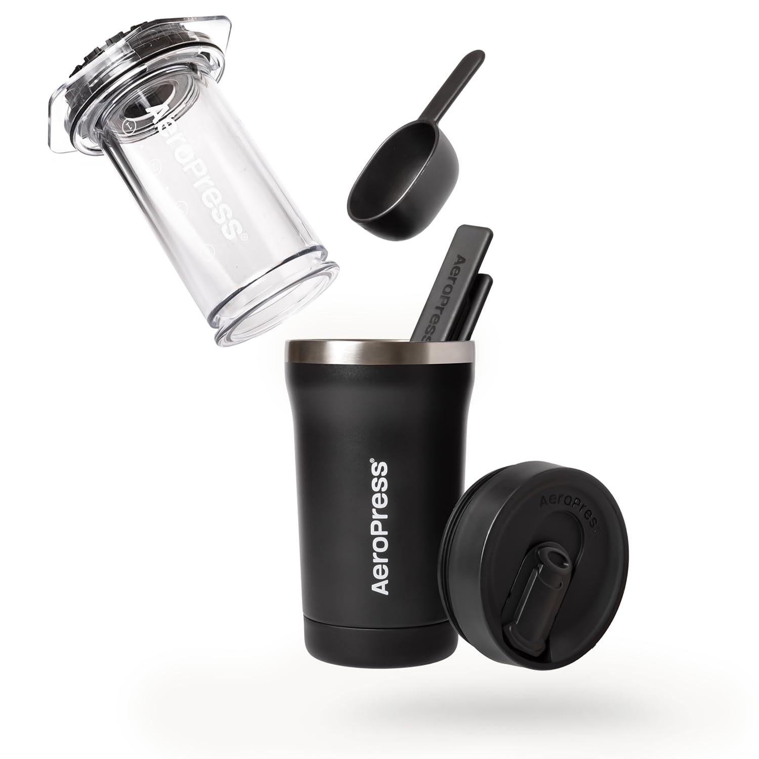 AeroPress Go Plus tapa-magnetica, transporte seguro sin derrames.