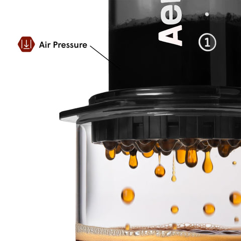 AeroPress Clear Black: diseño portátil y ligero, perfecto para viajes y camping.