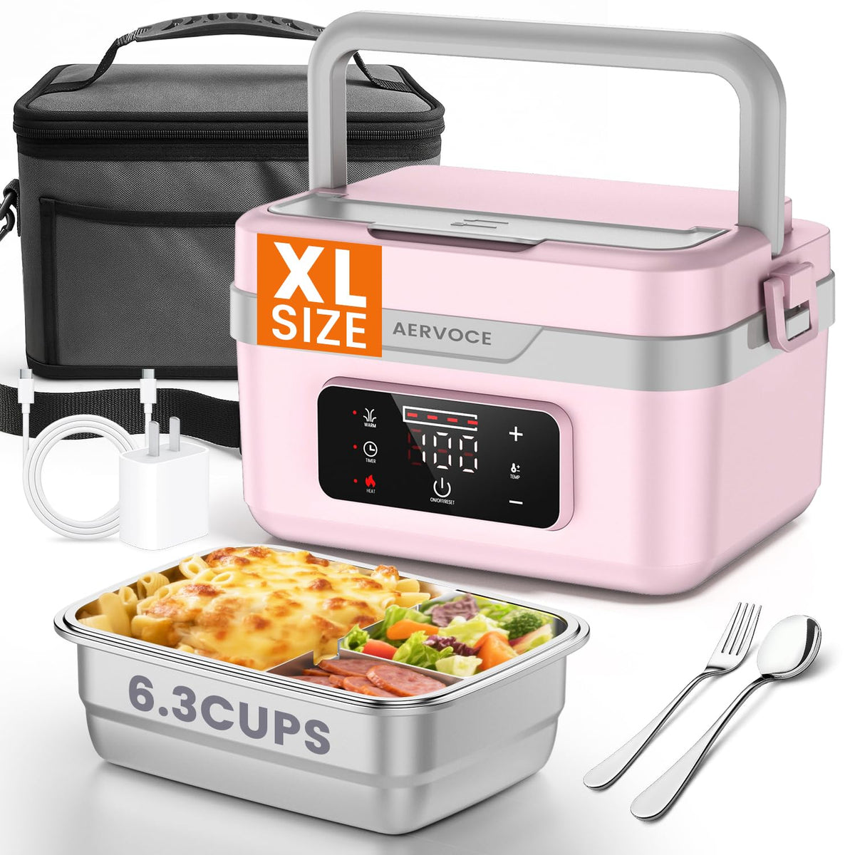 Fiambrera eléctrica AERVOCE con activación rápida para comidas calientes en 30 minutos.