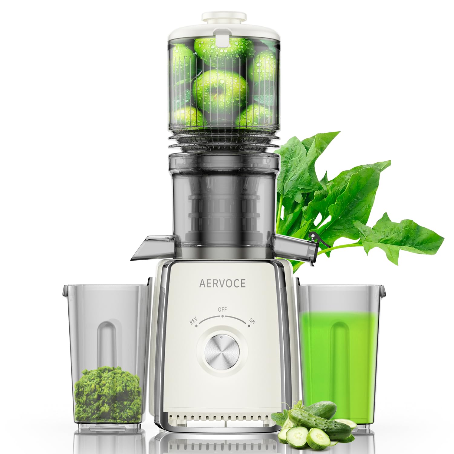 Licuadora AERVOCE prensado en frío, boca de alimentación amplia para frutas enteras.