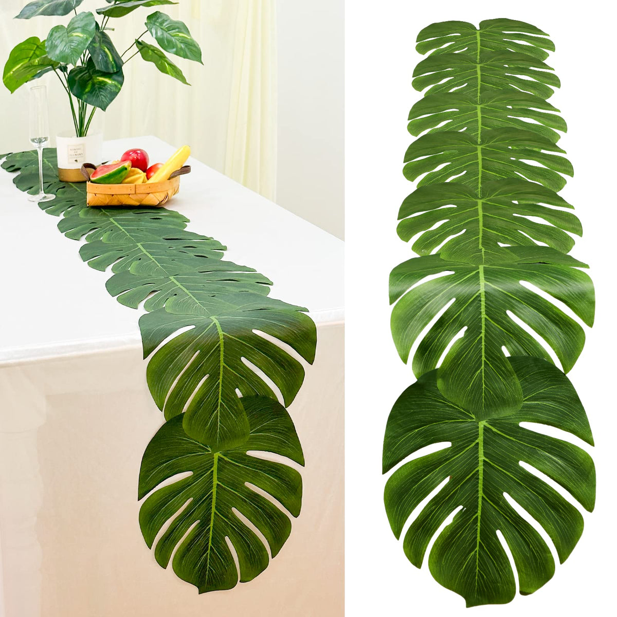AerWo Camino de mesa con hojas palma artificial de 72 pulgadas para ambientes tropicales.