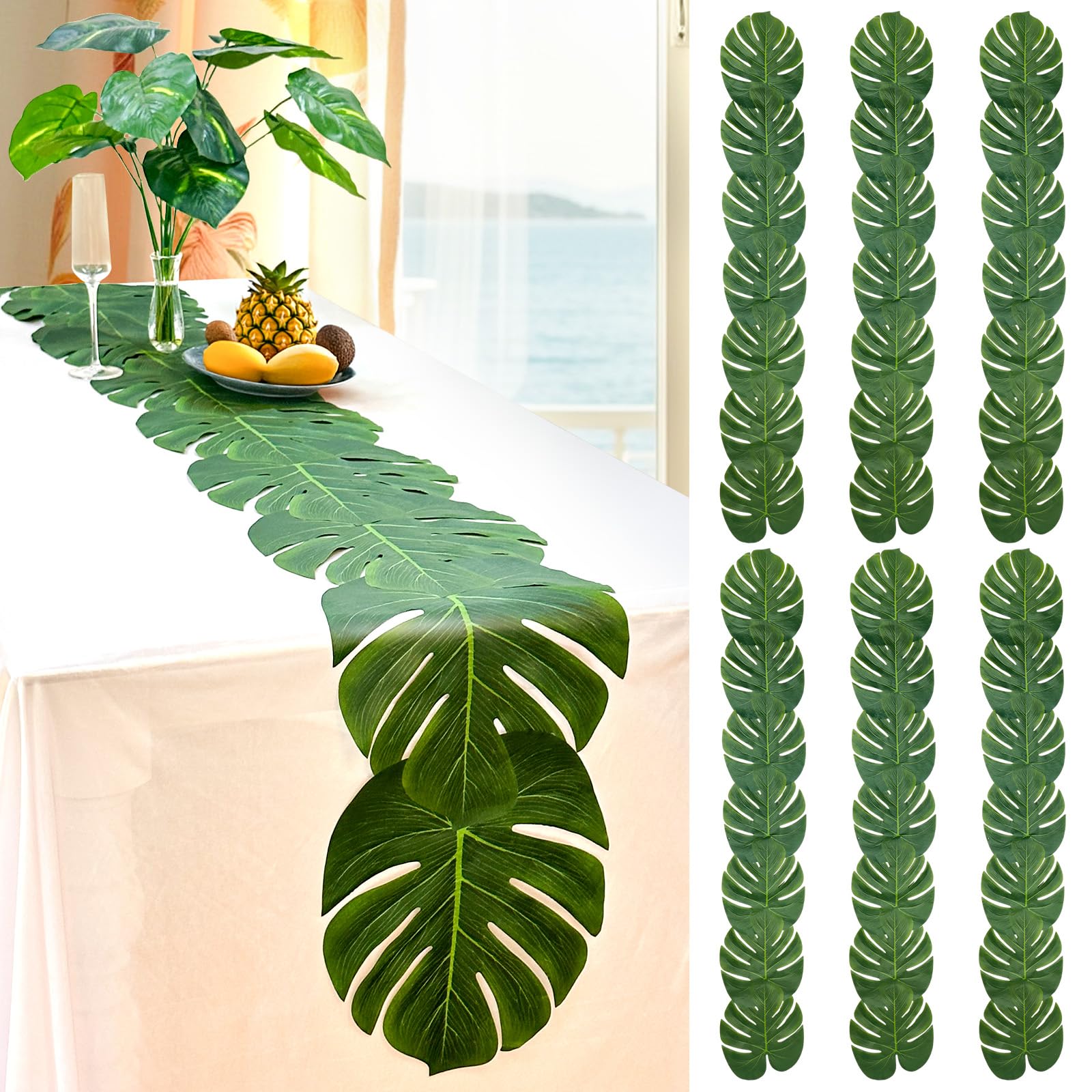 AerWo hojas palma artificiales verdes para camino de mesa con look tropical