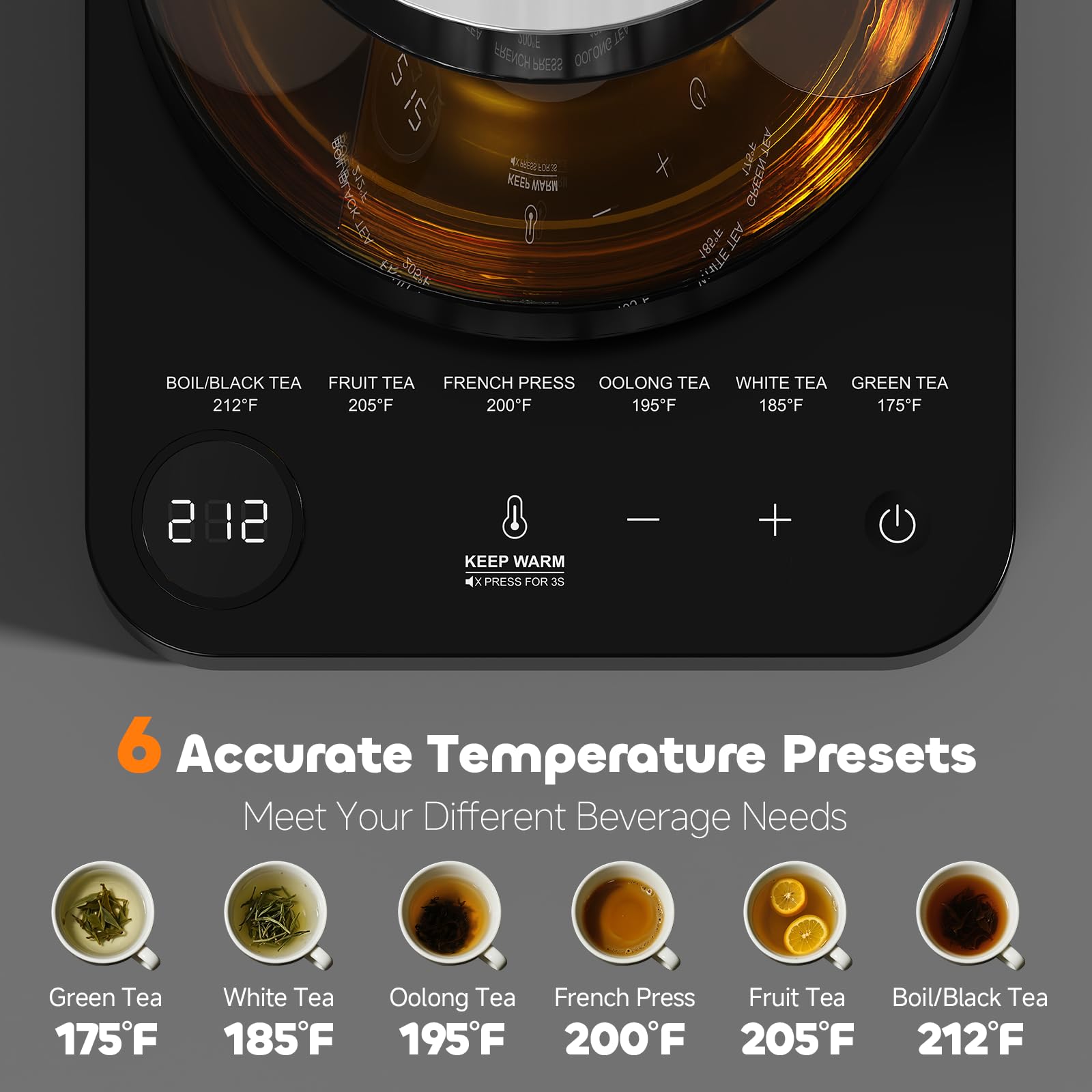 Hervidor Aesthetern con infusor, vidrio claro, visualiza la infusión