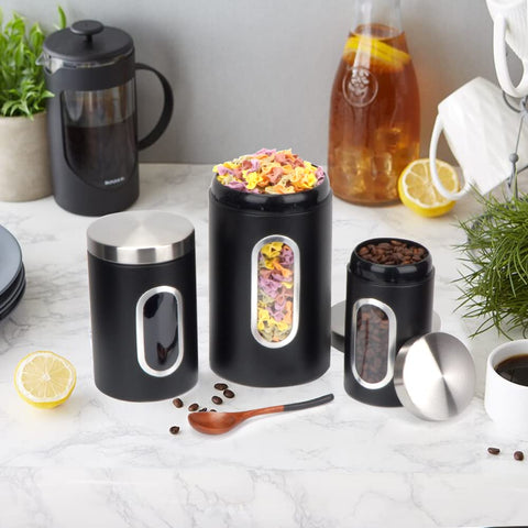 AEUNKIUO conjunto de tarros negros acabado mate para cocina