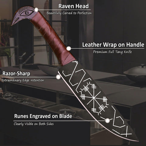 Afhzam cuchillo vikingo con filo afilado de precisión para exteriores y cocina.