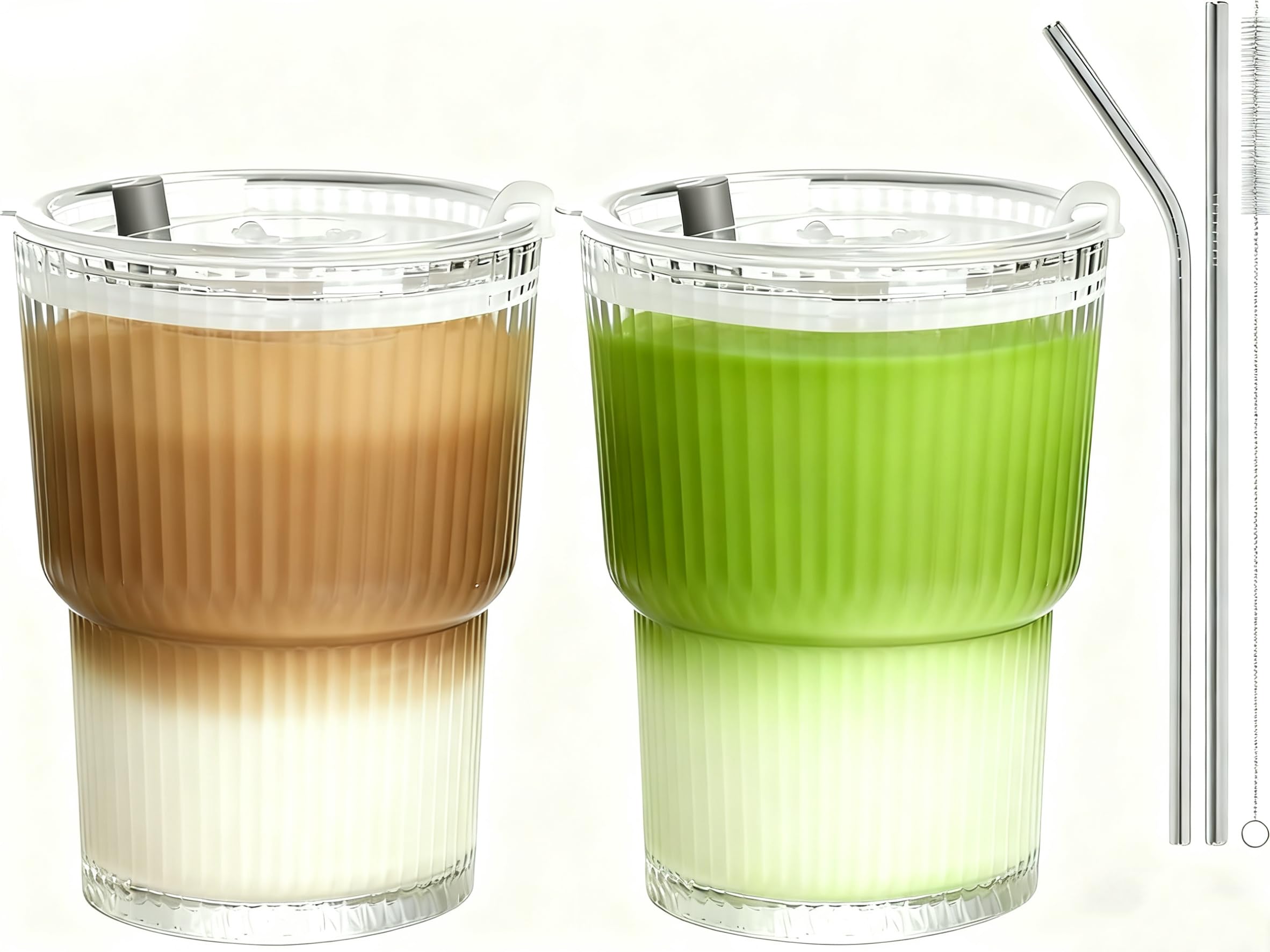 AFINSEA vasos vidrio 13onzas cafe frio con tapa, ideal para llevar.