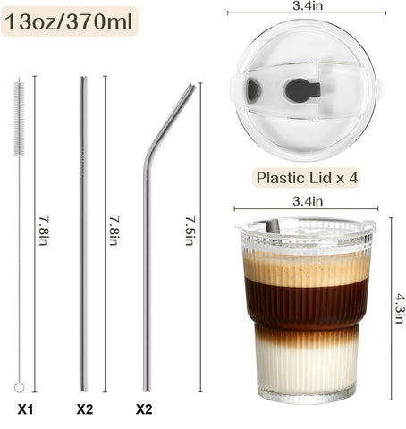 AFINSEA vaso vidrio acanalado 13onzas para te helado, aspecto elegante.