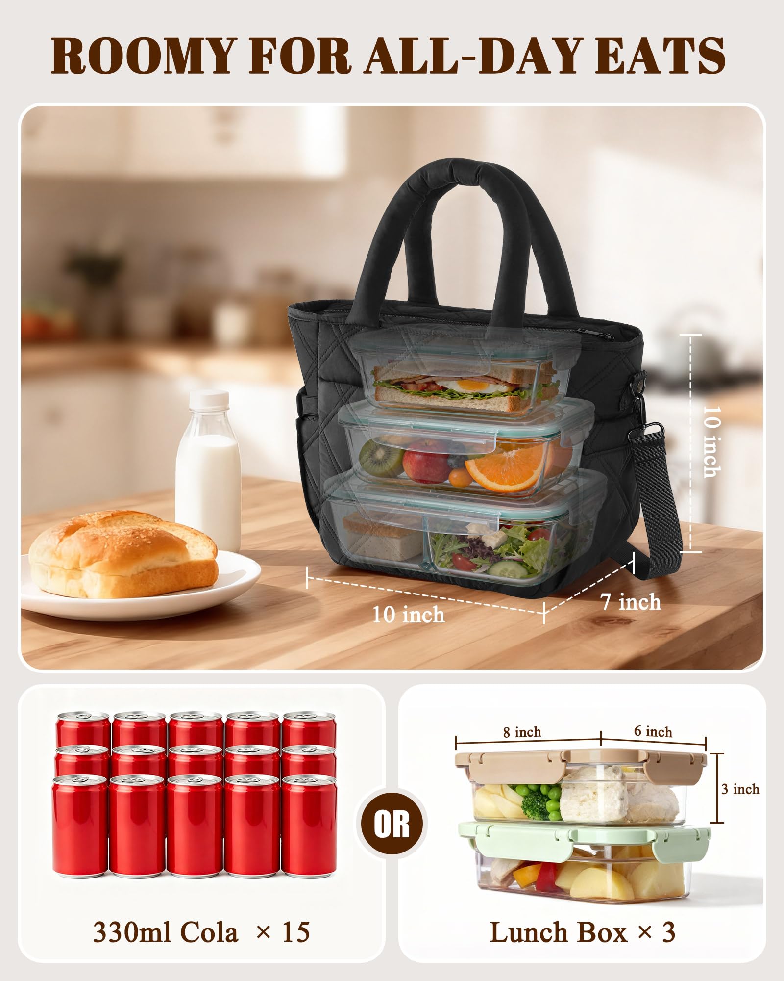 Afousy bolsa de almuerzo aislada, gran capacidad para botellas y comidas completas.