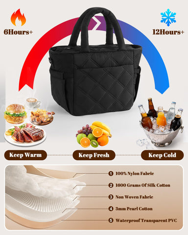 Afousy bolsa de almuerzo aislada interior amplio, capacidad para comidas y snacks.