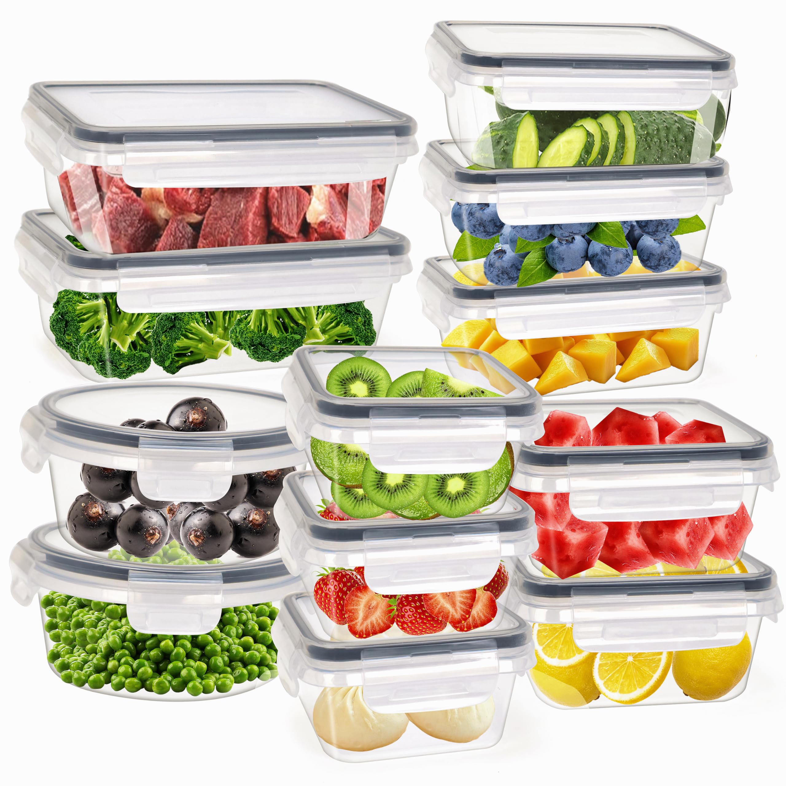 AGNDTXR 24 piezas de recipientes con tapas para almacenar alimentos de forma ordenada.