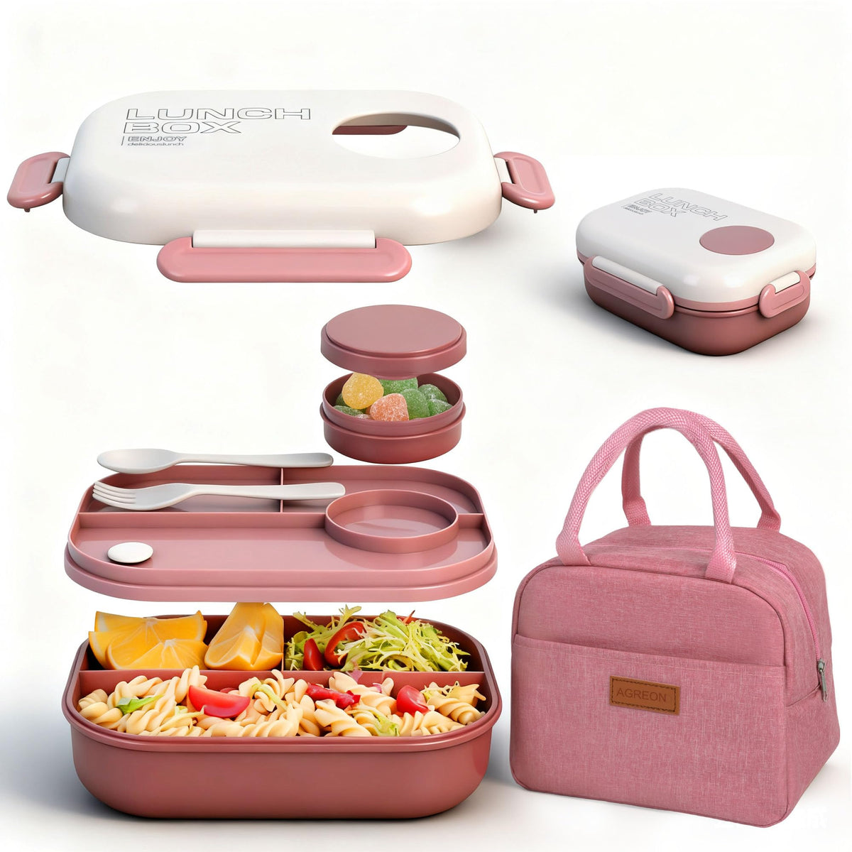 Conjunto AGREON bento con tres compartimentos para comida balanceada