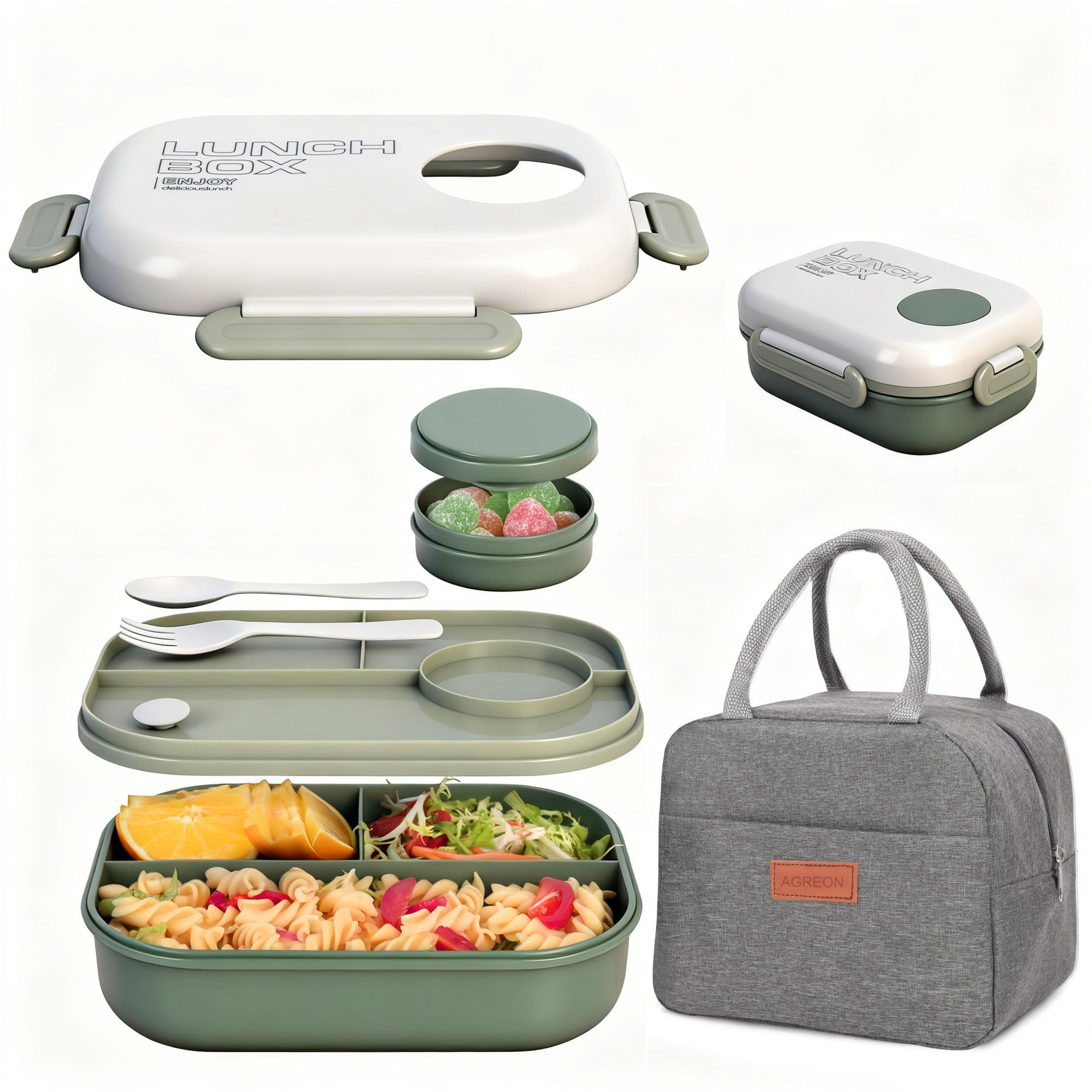 AGREON Lunch Bento con tres compartimentos para comidas equilibradas.