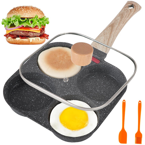 AHFLRITO sartén para huevos de 4 tazas con tapa para cocción rápida y uniforme