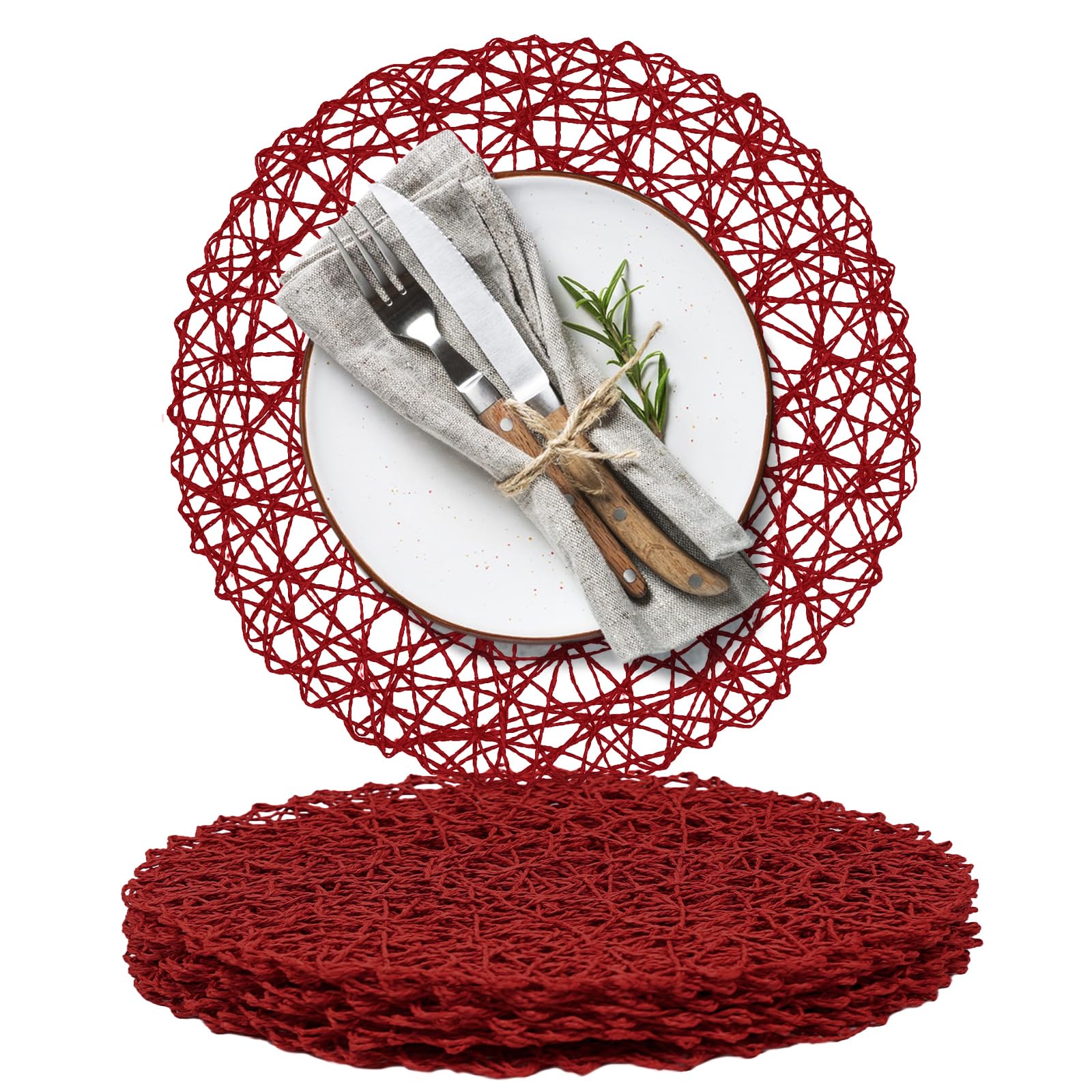 Manteles redondos trenzados de papel natural AHHFSMEI, protección suave para la mesa.
