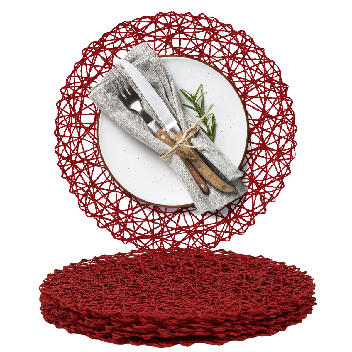 Manteles redondos trenzados de papel natural AHHFSMEI, protección suave para la mesa.