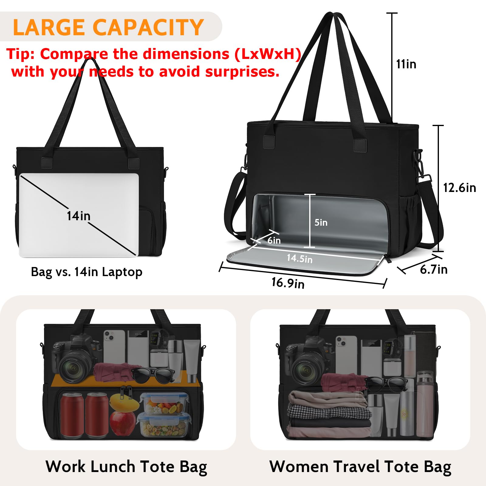 Interior de la bolsa AHHZOOPLL con compartimento aislado para comida.