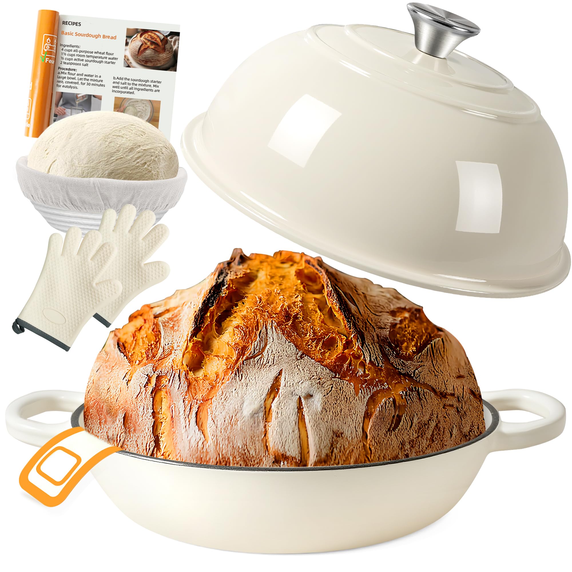 AHJ olla de hierro esmaltado 6qt, vista frontal para pan artesanal y cocción uniforme.