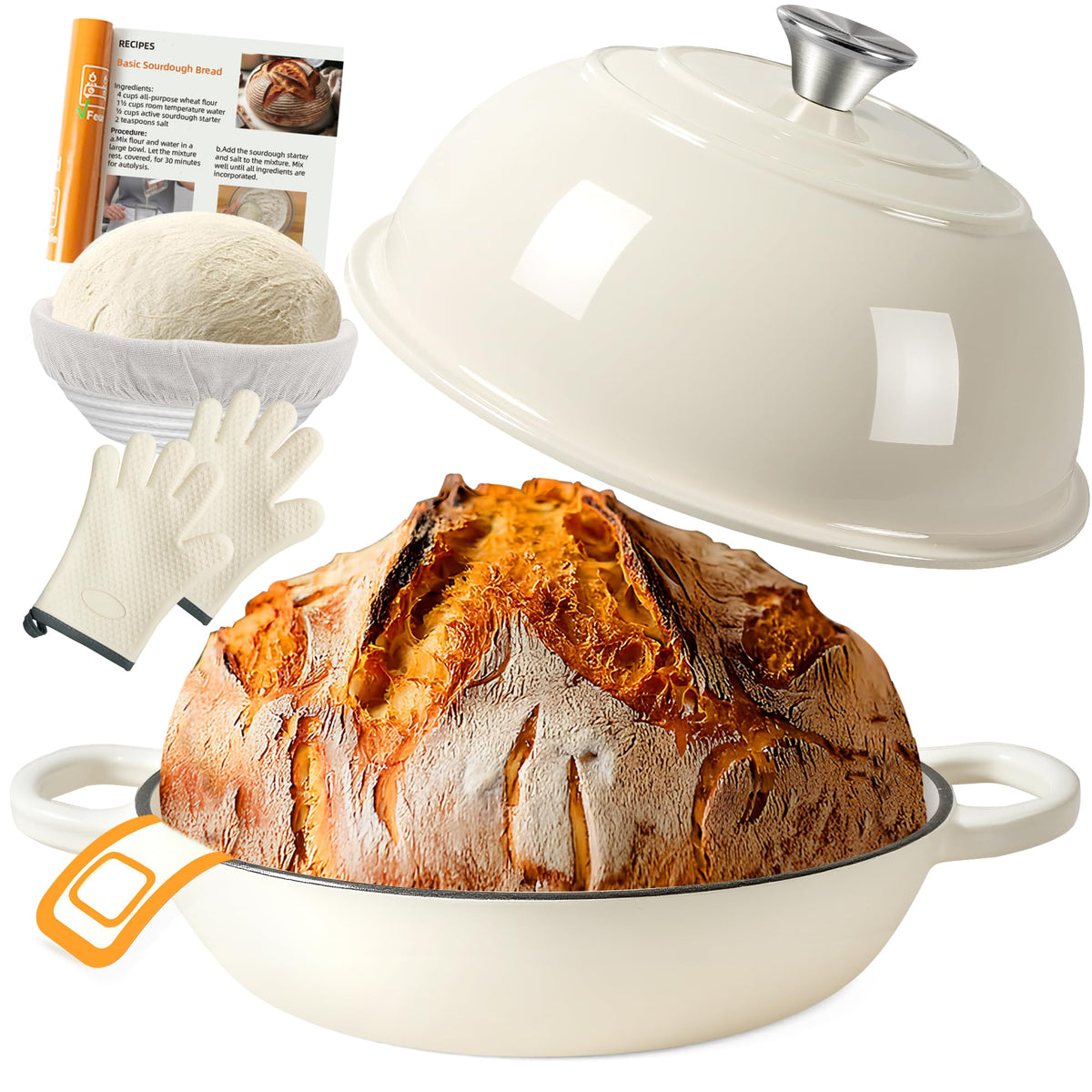AHJ olla de hierro esmaltado 6qt, vista frontal para pan artesanal y cocción uniforme.