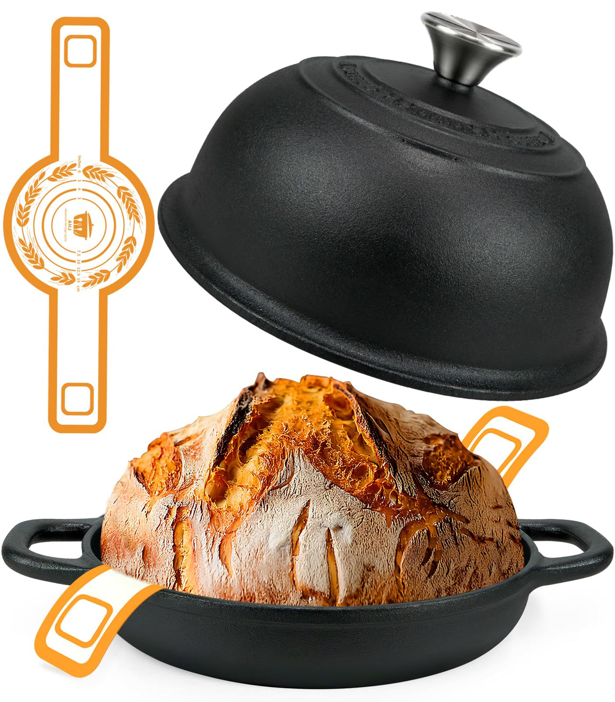 AHJ Horno de hierro forjado 5QT con tapa cúpula para costras crujientes.