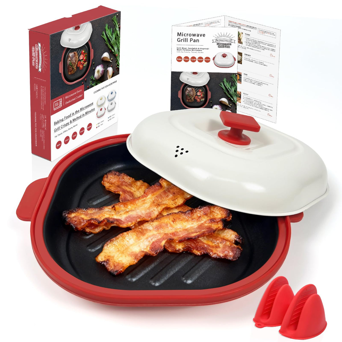 AHJ pan grill microondas con tapa: cocción rápida y crujiente para cualquier comida