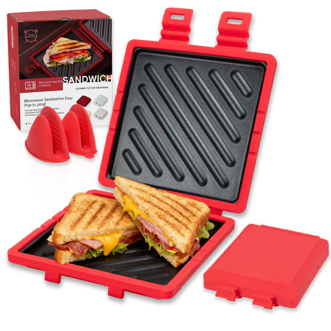AHJ sándwich-maker microondas frente: prepara sándwiches crujientes en minutos.