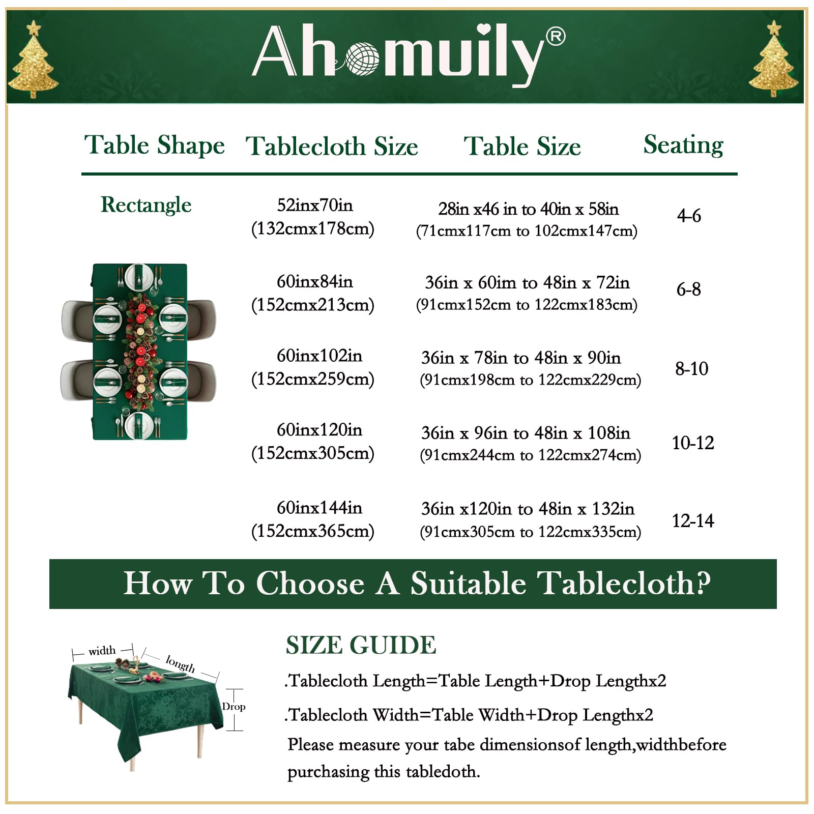Mantel Ahomuily para usos diarios durante Navidad, decorativo y funcional