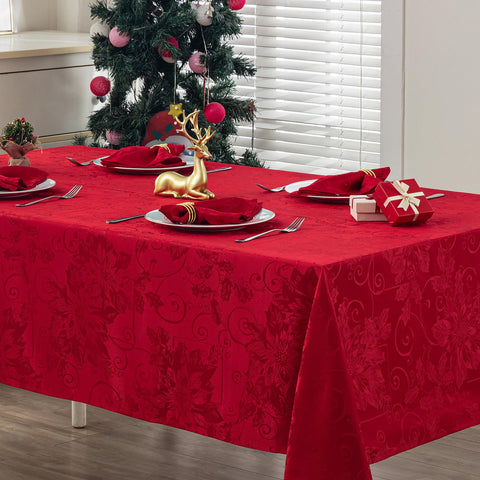 Mantel Ahomuily con textura jacquard roja, añade sofisticación en la mesa.