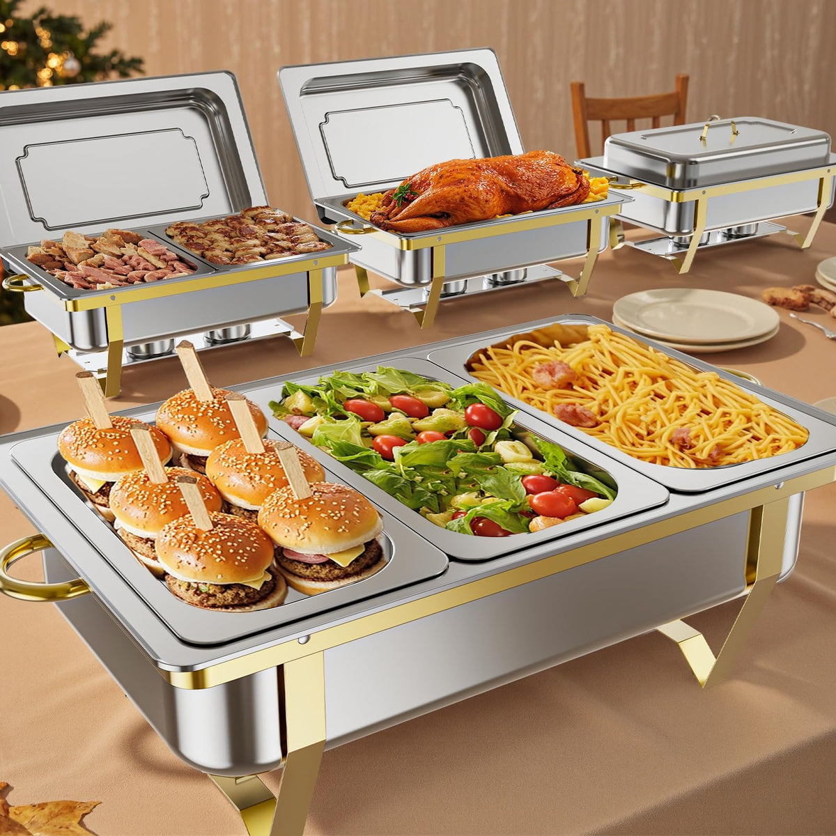 AHUAWA fuentes calientes para buffet doradas listas para eventos