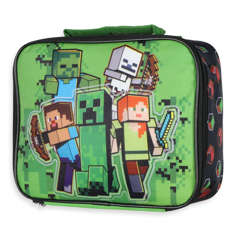 AI ACCESSORY INNOVATIONS lonchera Minecraft con diseño frontal y brillo, ideal para almuerzos divertidos.