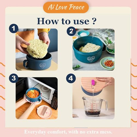 Ai Love Peace Ramen Bowl para dormitorio o familia con tamaño 40 oz.