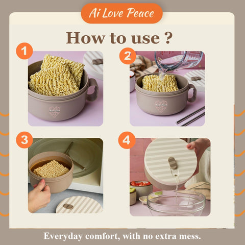 AI LOVE PEACE tazón ramen regalo ideal para amantes de la comida rápida.