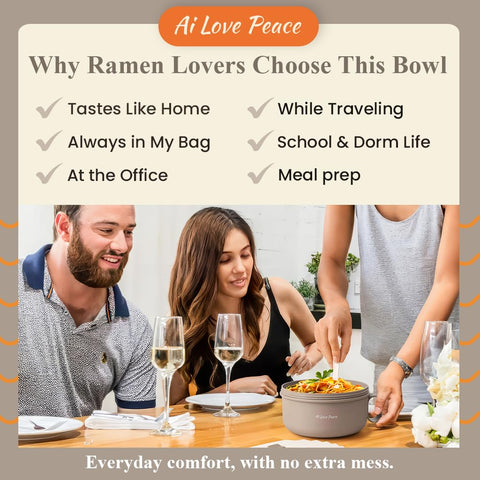 AI LOVE PEACE tazón ramen resistente al calor y ligero para uso diario.