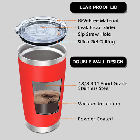 AIANJI Tumbler 20oz con aislamiento al vacío rojo mantiene frío o caliente