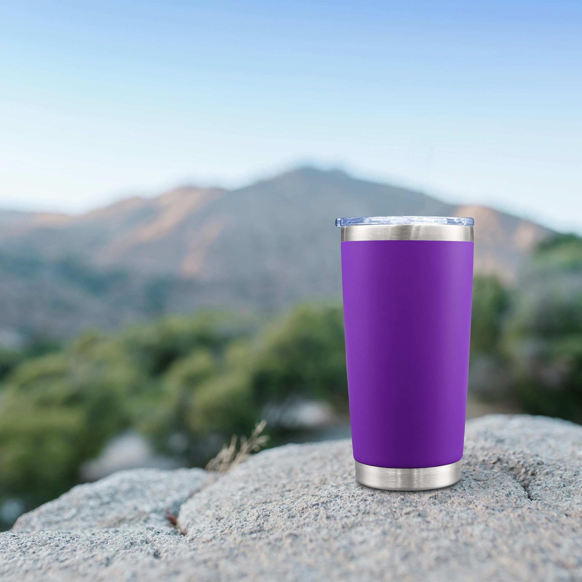 AIANJI vaso termico 20oz morado, tapa deslizante para uso sin derrames