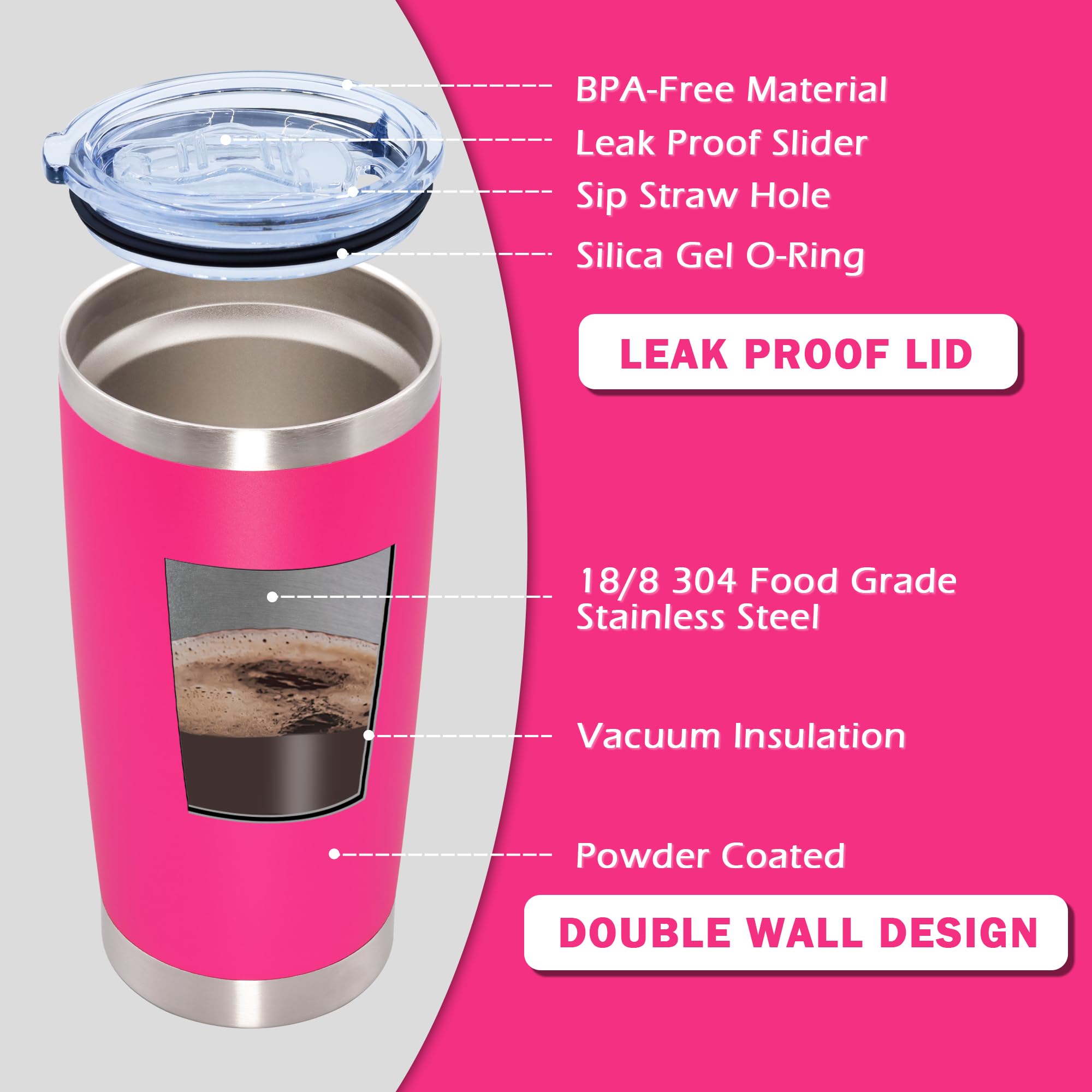 AIANJI vaso 20oz rosado, capacidad útil para llevar tu café o bebida fría.