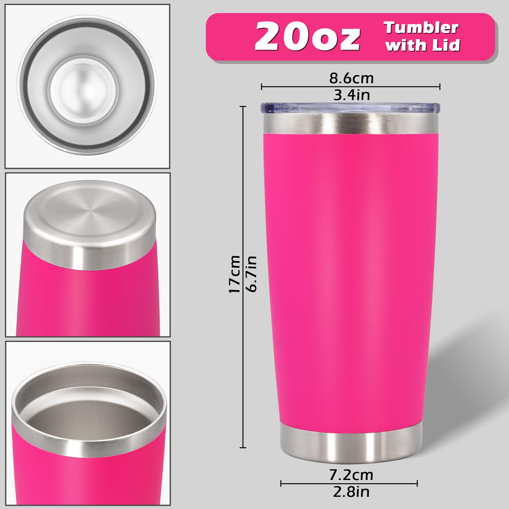 AIANJI vaso termico 20oz rosado, doble pared aislado para mantener bebidas calientes o frías.