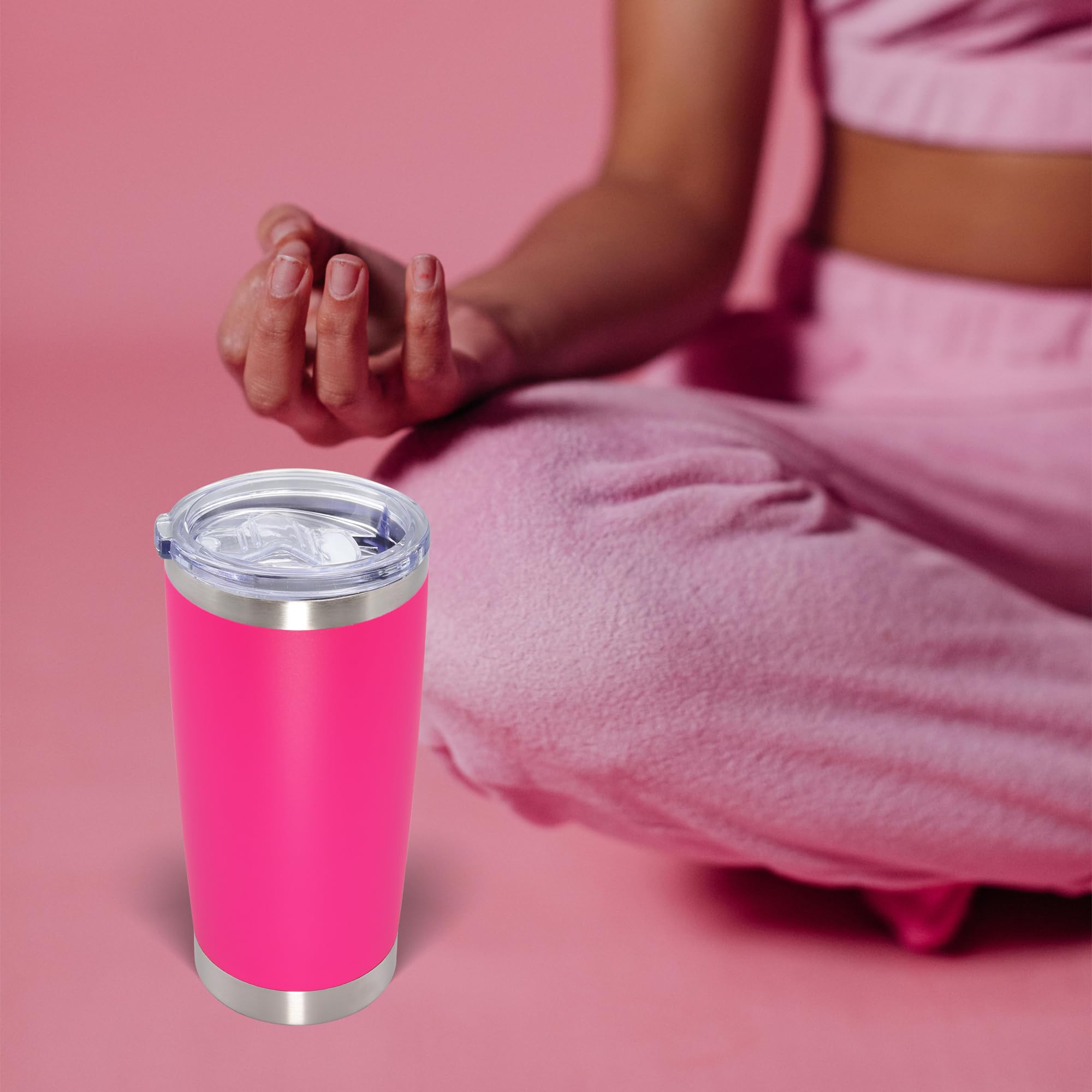 AIANJI vaso termico 20oz rosado, tapa deslizable sin BPA para viaje seguro.