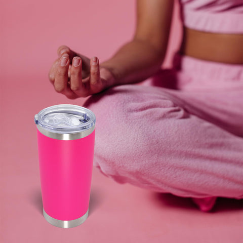 AIANJI vaso termico 20oz rosado, tapa deslizable sin BPA para viaje seguro.