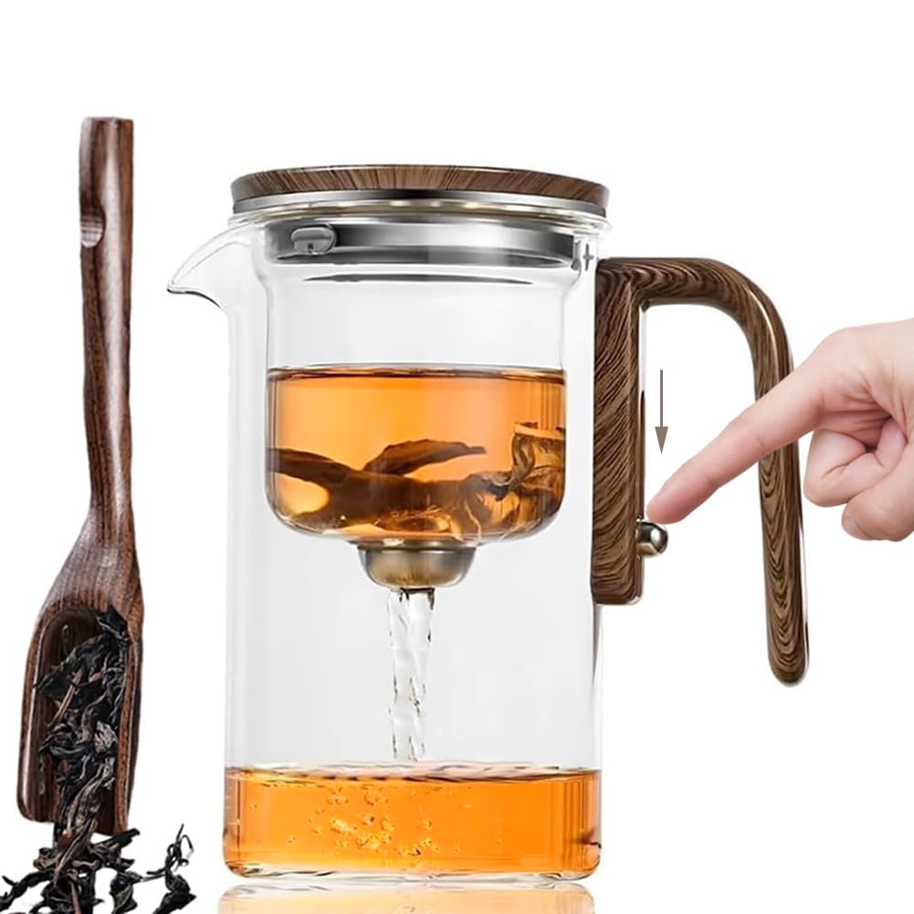 AIANR tetera de vidrio con separación de agua y mango de madera para infusiones limpias.