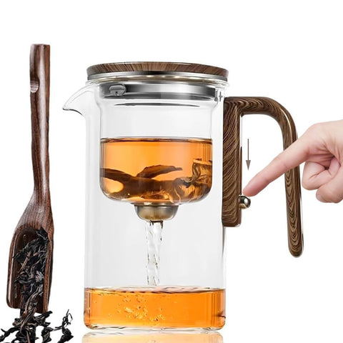 AIANR tetera de vidrio con separación de agua y mango de madera para infusiones limpias.