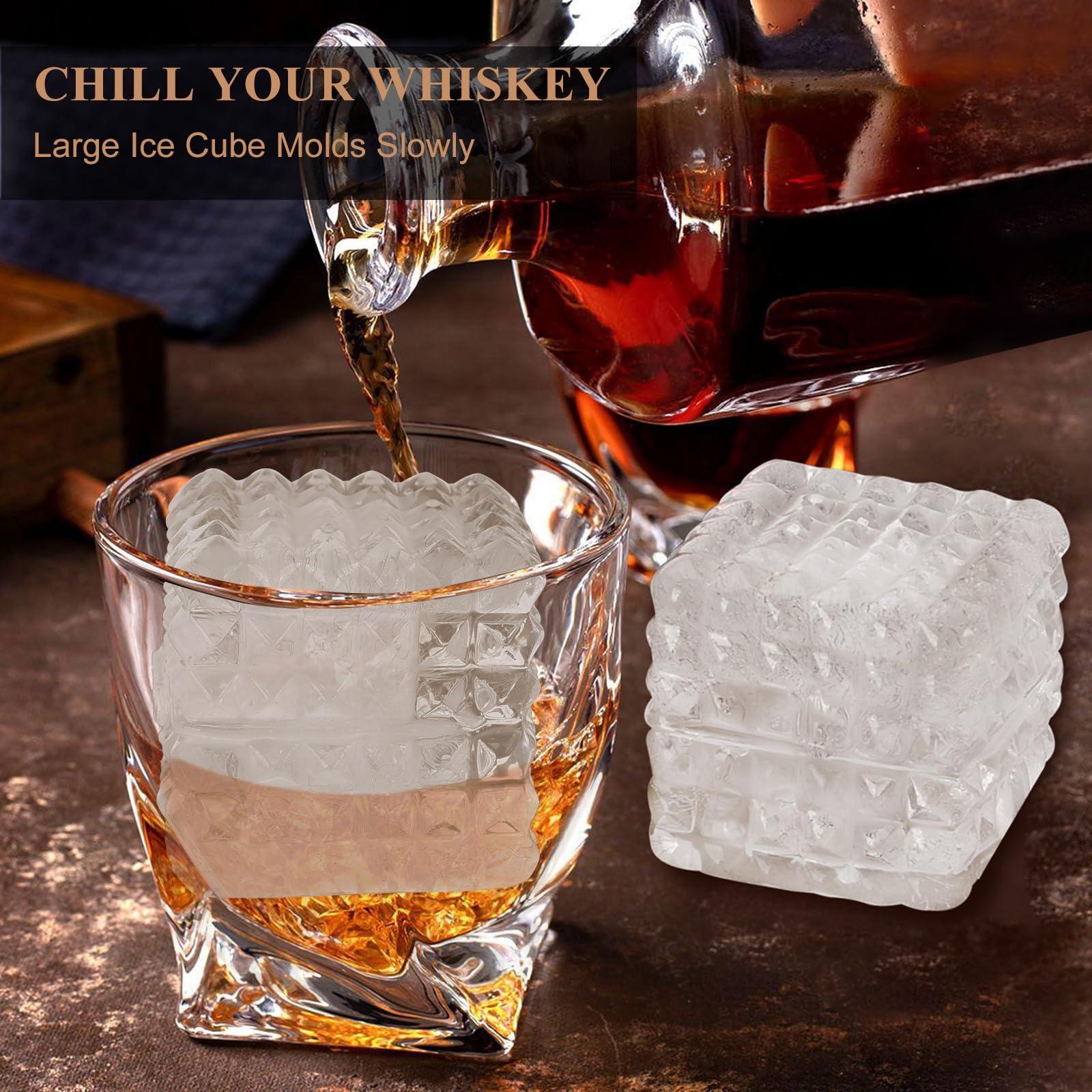 Aibirui cubos 2 pulgadas diamante ideales para whisky y cócteles.