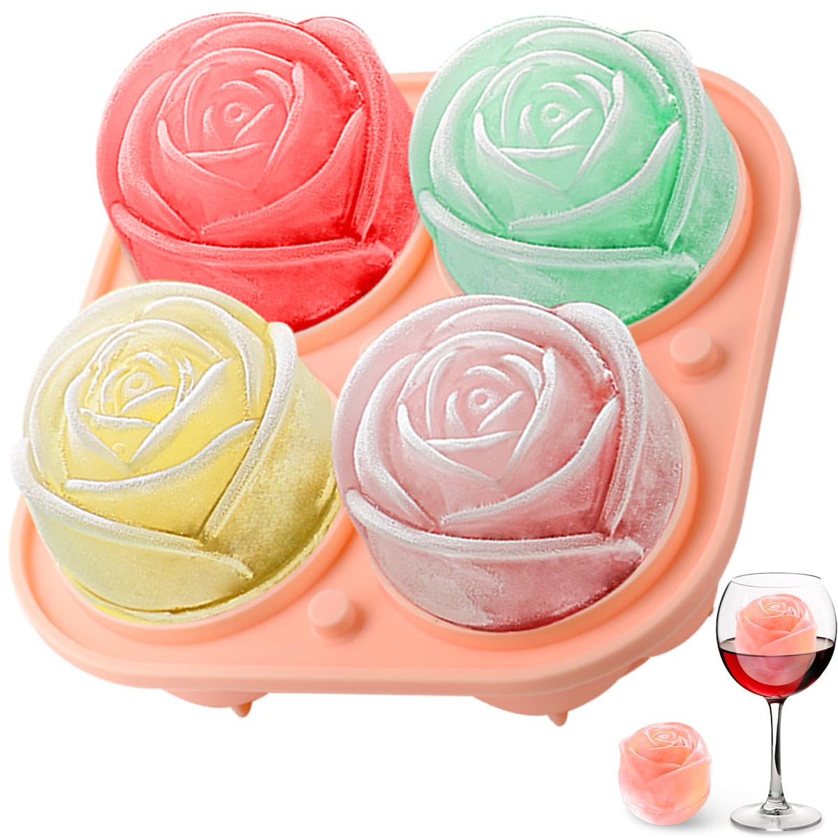 Aibirui cubos hielo rosas 2 pulgadas para bebidas elegantes y frías por más tiempo.