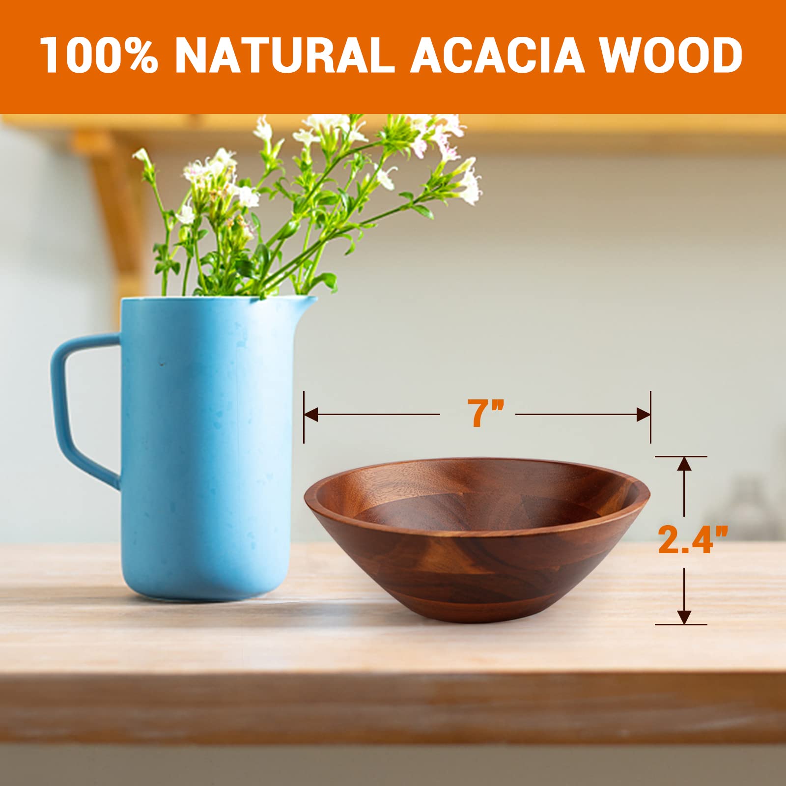 Tazones de acacia AIDEA para sopa, juego de cuatro con superficie suave.