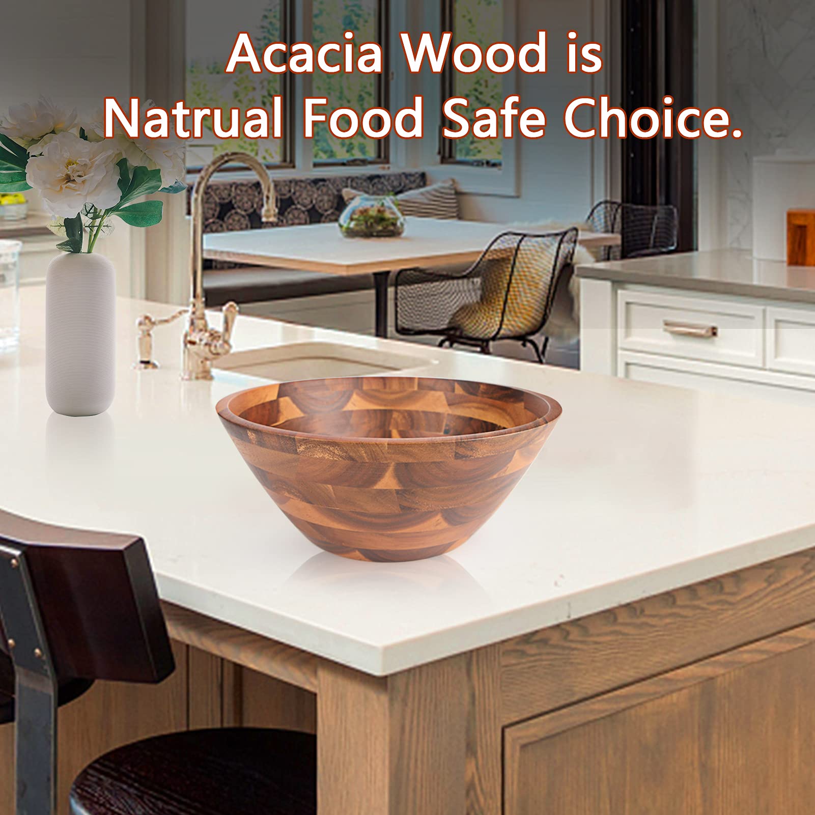 Tazón AIDEA de acacia en mesa, presentación elegante y funcional.