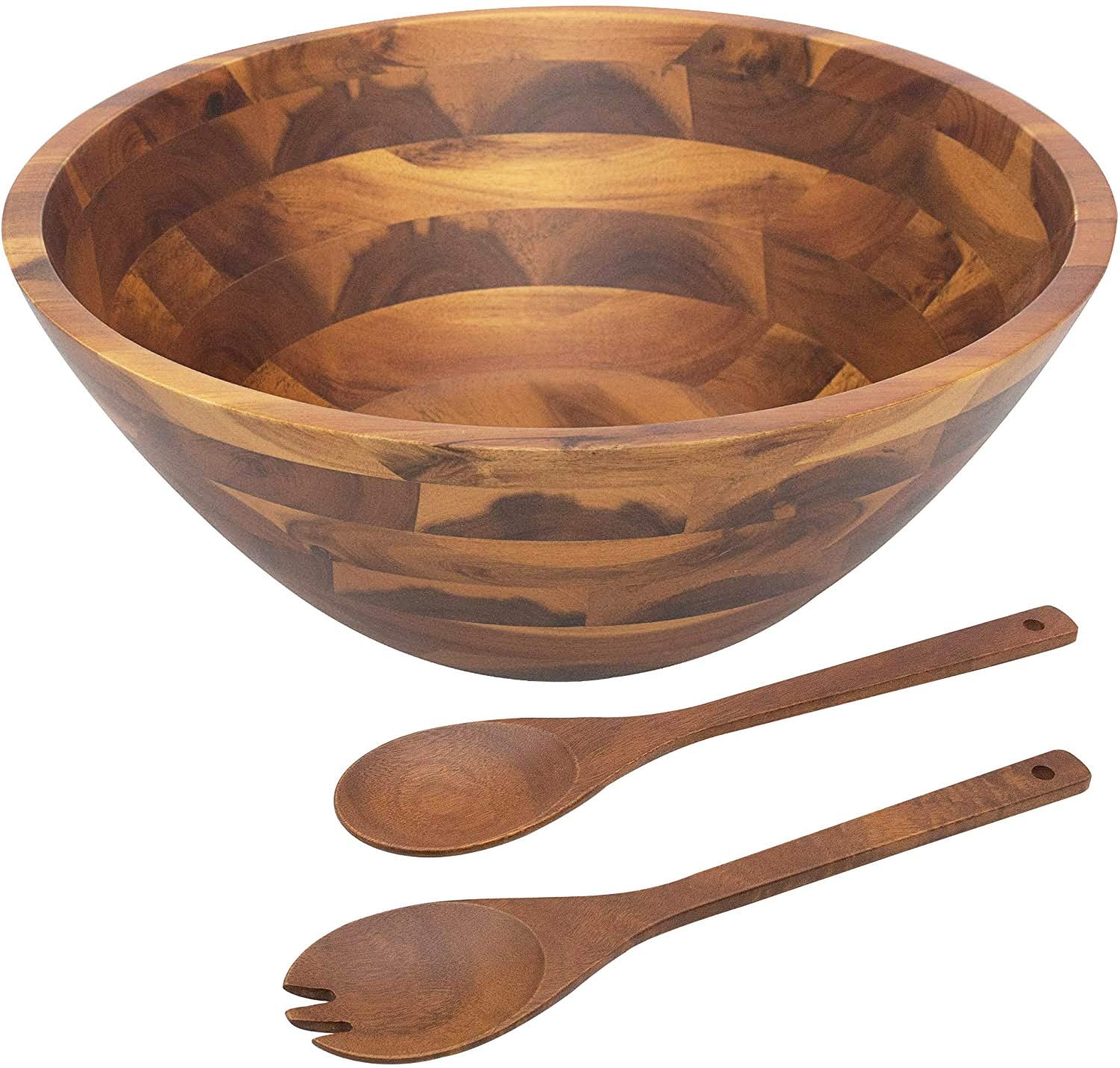 Ensaladera AIDEA grande de acacia, ideal para mezclar y servir ensaladas.