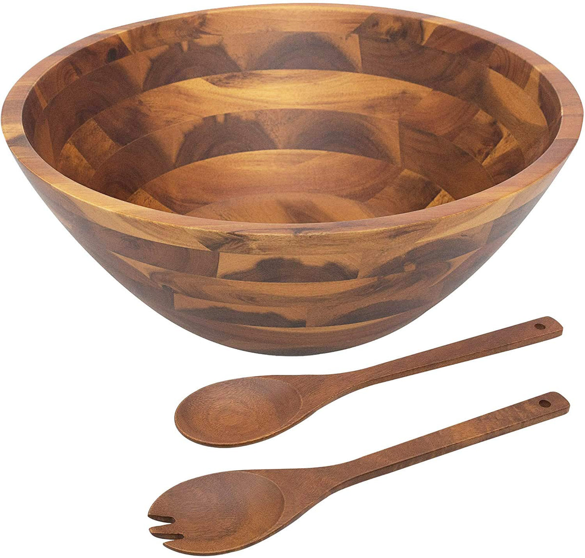 Ensaladera AIDEA grande de acacia, ideal para mezclar y servir ensaladas.